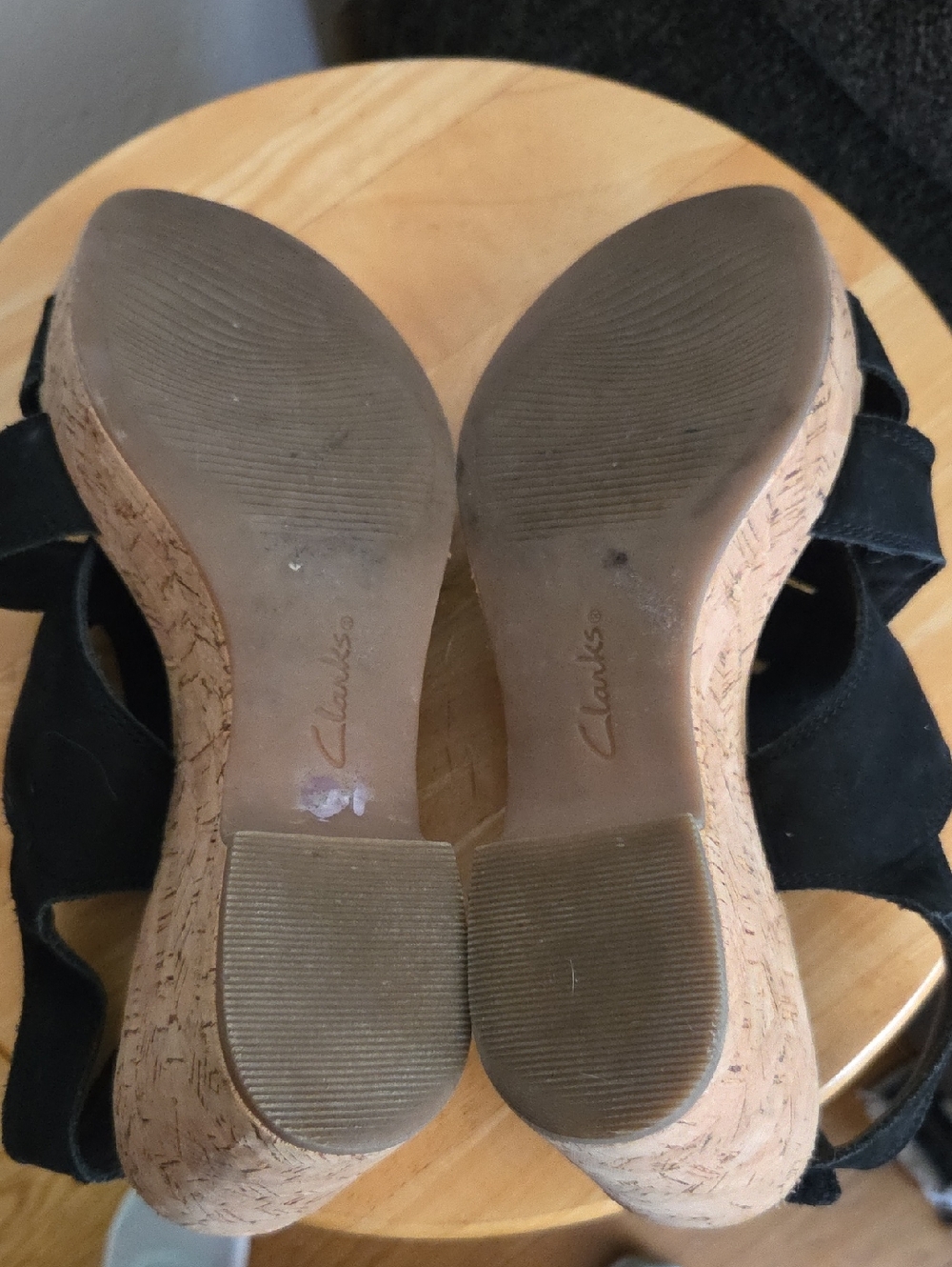 Black Suede Cork Wedge Sandals - Picture 3 of 4